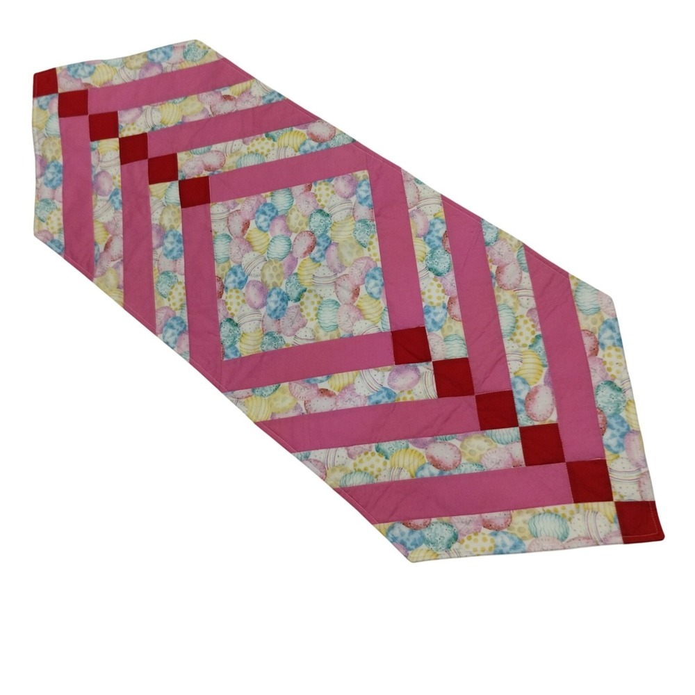 Handmade Easter‎ Table Runner Quilted Patchwork Pink Red Egg Print 46 inches